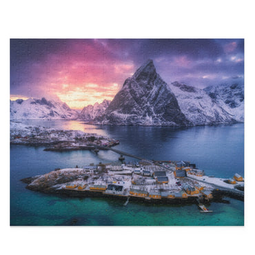Sunset in winter in Lofoten islands, Norway - Jigsaw Puzzle