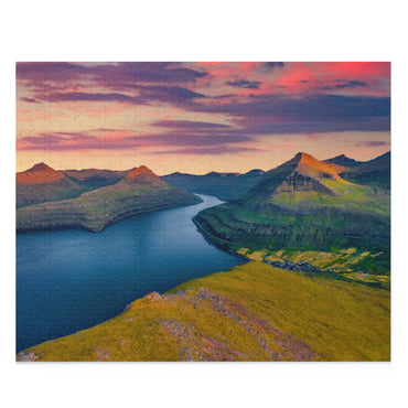 Sunset on Faroese fjords -  Faroe Islands, Denmark - Jigsaw Puzzle