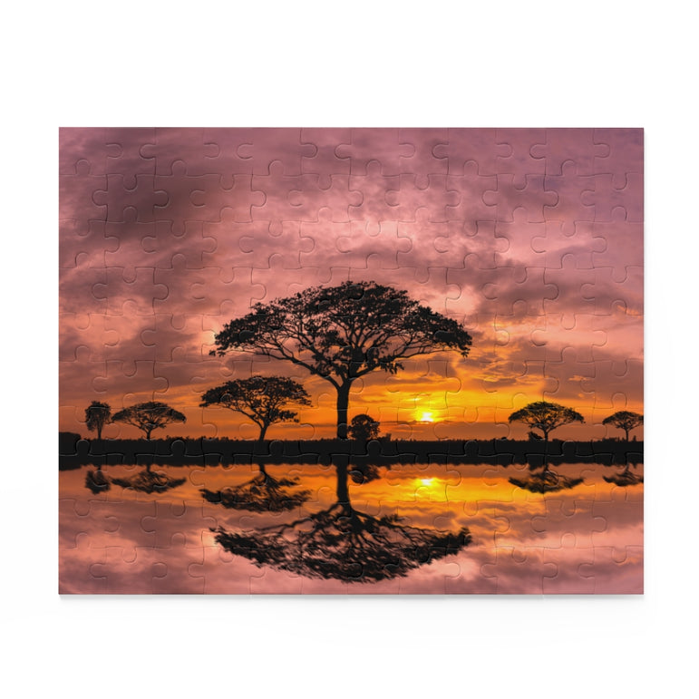 Sunset with acacia trees in Masai Mara, Kenya - Jigsaw Puzzle