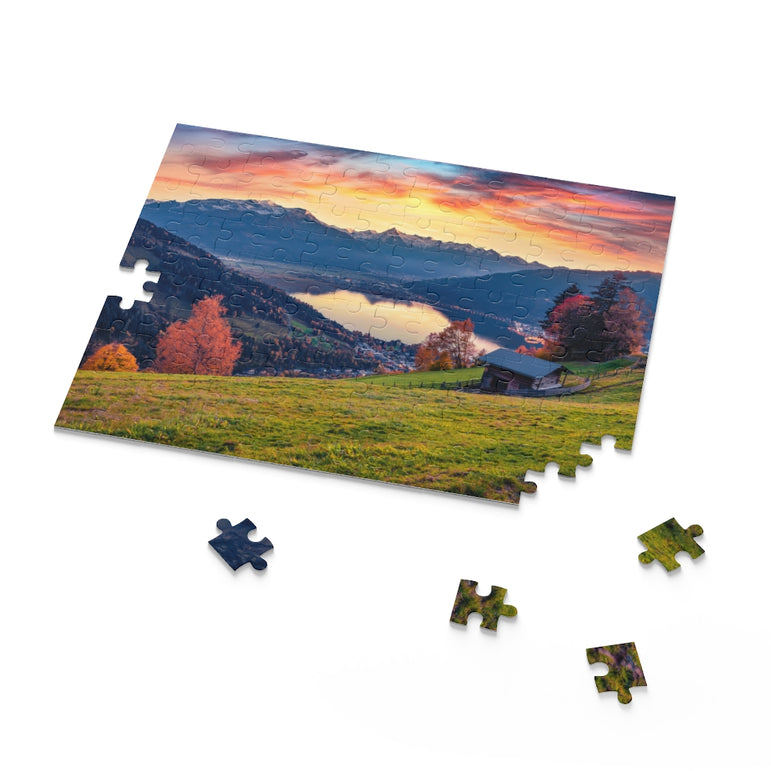 Fantastic sunrise on Zell lake - Austrian town - Salzburg - Jigsaw Puzzle