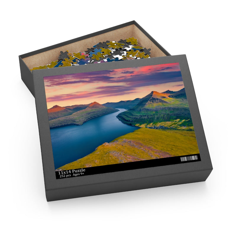 Sunset on Faroese fjords -  Faroe Islands, Denmark - Jigsaw Puzzle