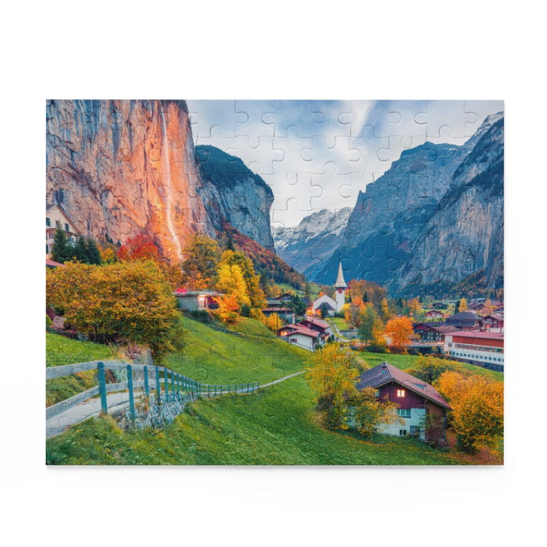 Waterfall in Lauterbrunnen village, Switzerland, Europe - Jigsaw Puzzle