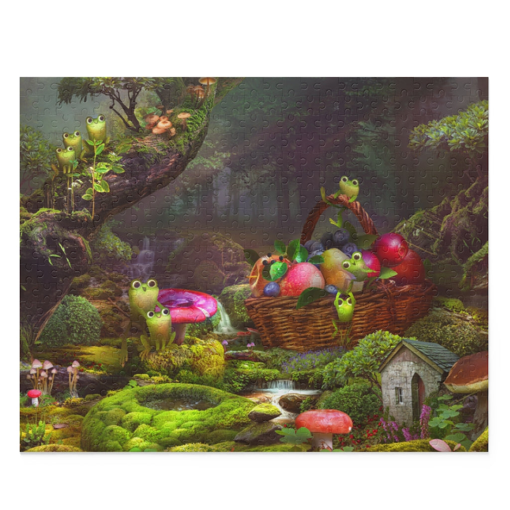 Frogs and blueberries and apples in the forest - Collage - Jigsaw Puzzle