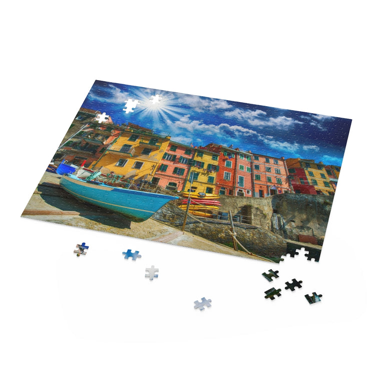 Port with boats and colorful homes - Jigsaw Puzzle