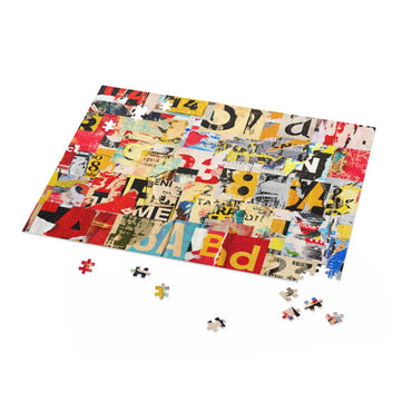 Numbers and letters ripped torn advertisement - Collage - Jigsaw Puzzle