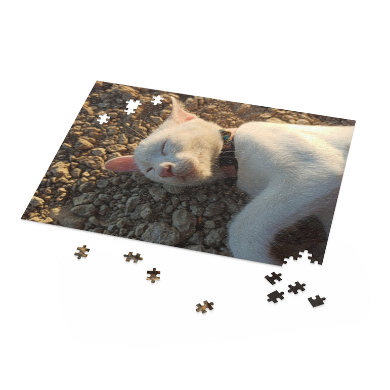 A beautiful sleeping cat in the stone - Jigsaw Puzzle