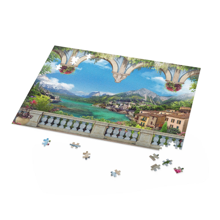 Collage - Italian coast - Blue arches, Flowers - Jigsaw Puzzle