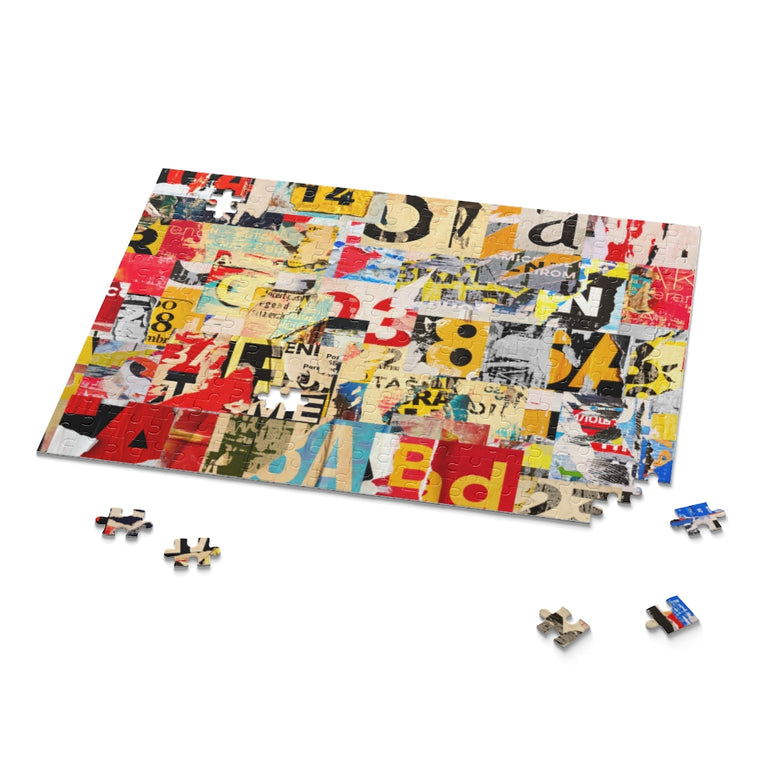 Numbers and letters ripped torn advertisement - Collage - Jigsaw Puzzle