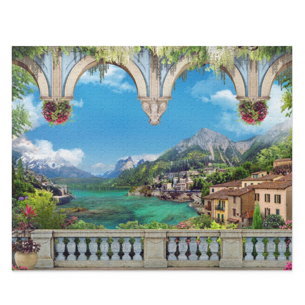 Collage - Italian coast - Blue arches, Flowers - Jigsaw Puzzle