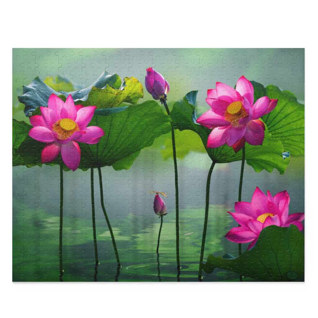 Beautiful Pink Lotus flowers in lake - Jigsaw Puzzle