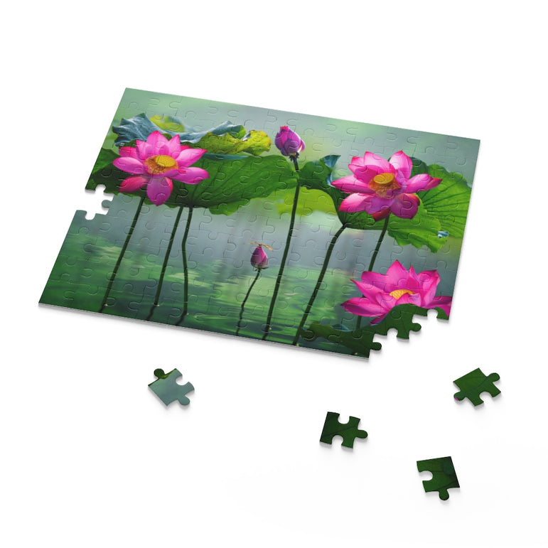 Beautiful Pink Lotus flowers in lake - Jigsaw Puzzle