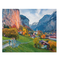 Waterfall in Lauterbrunnen village, Switzerland, Europe - Jigsaw Puzzle