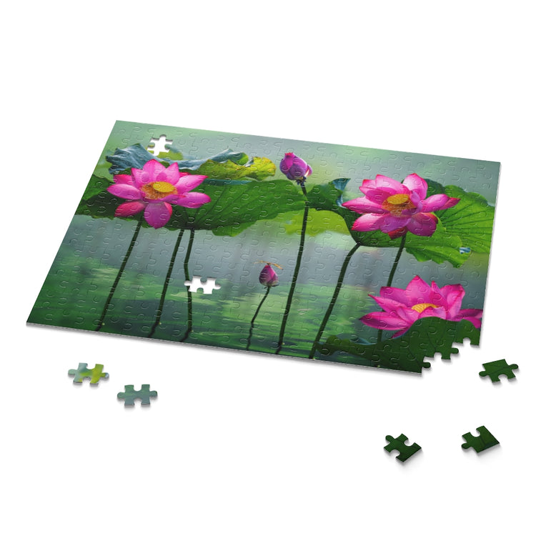 Beautiful Pink Lotus flowers in lake - Jigsaw Puzzle