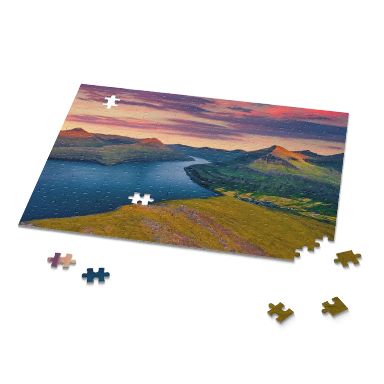 Sunset on Faroese fjords -  Faroe Islands, Denmark - Jigsaw Puzzle