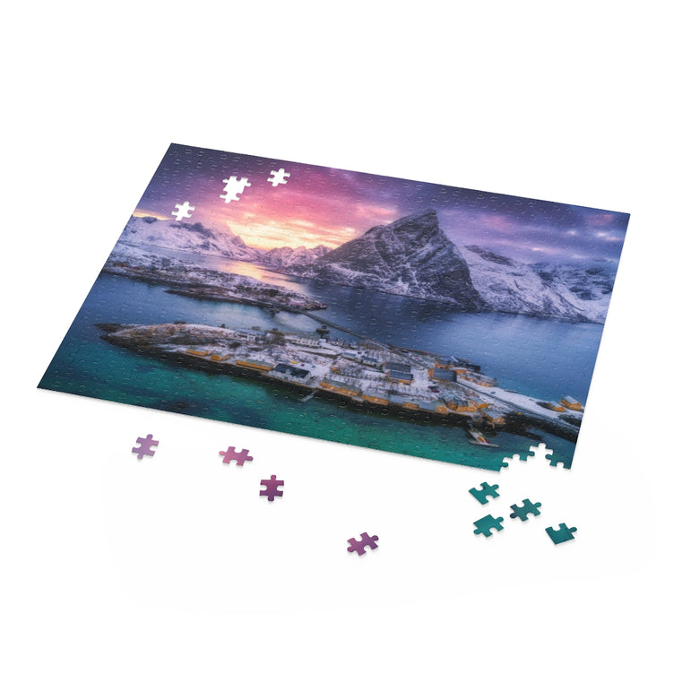 Sunset in winter in Lofoten islands, Norway - Jigsaw Puzzle