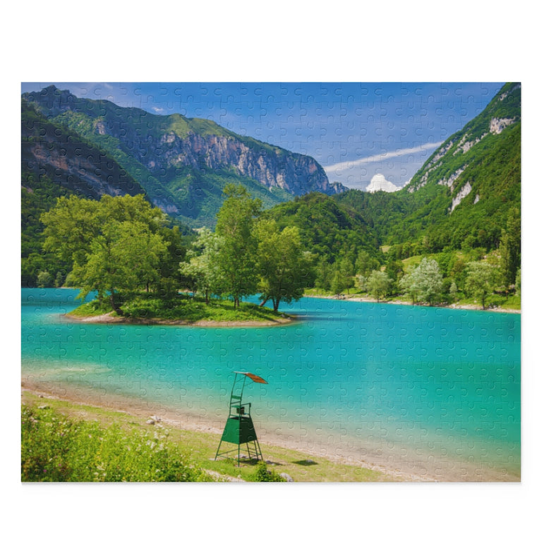Small Island in the beautiful mountain Tenno lake, Trentino, Italy - Jigsaw Puzzle