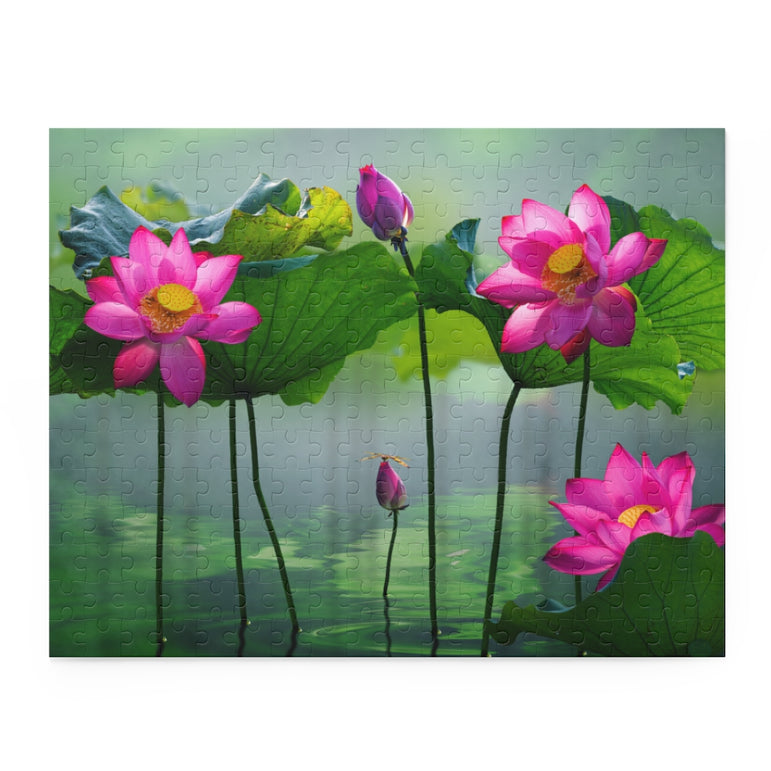 Beautiful Pink Lotus flowers in lake - Jigsaw Puzzle