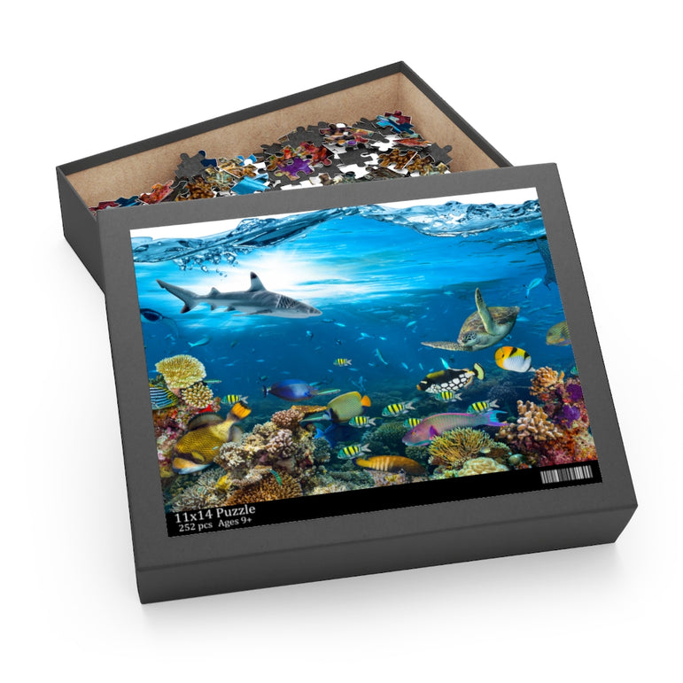 Underwater - coral reef wildlife with shark, turtle - Jigsaw Puzzle