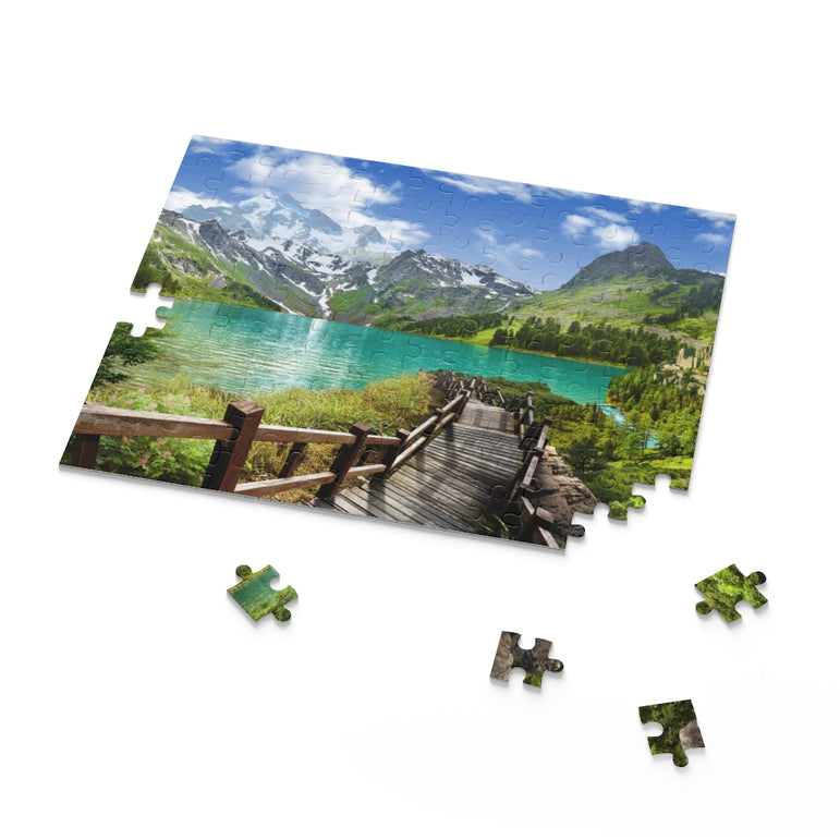 Panoramic view of the lake in the mountains - Jigsaw Puzzle