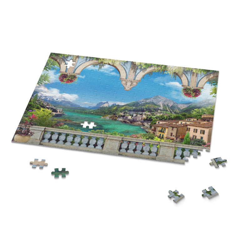 Collage - Italian coast - Blue arches, Flowers - Jigsaw Puzzle
