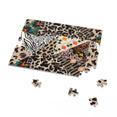 Patchwork leopard and zebra design pattern, leopard and ethnic pattern - Jigsaw Puzzle
