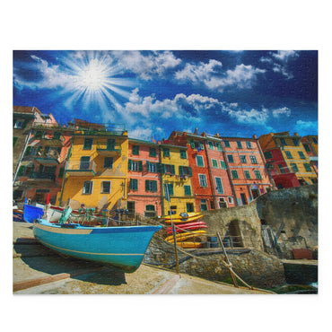 Port with boats and colorful homes - Jigsaw Puzzle