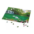 Waterfalls and lakes on a sunny afternoon in a forest - Jigsaw Puzzle