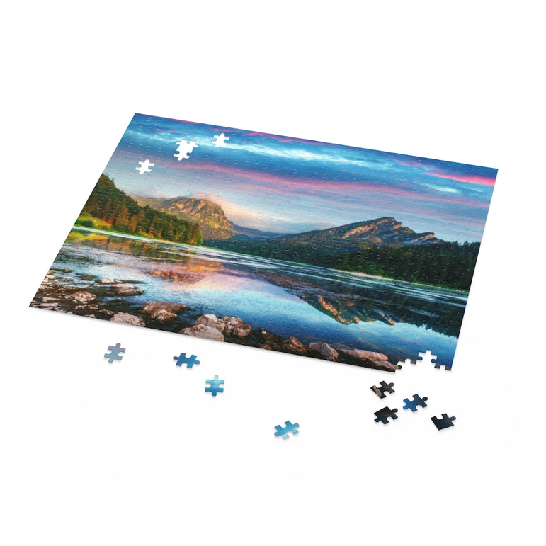 Obersee lake in Swiss Alps - Nafels village, Switzerland  - Jigsaw Puzzle