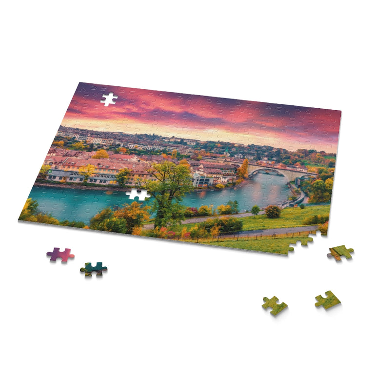 Autumn Sunset in Switzerland, Aare River, Europe - Jigsaw Puzzle