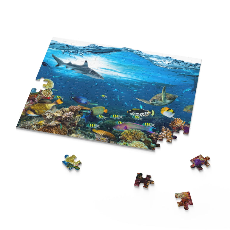 Underwater - coral reef wildlife with shark, turtle - Jigsaw Puzzle