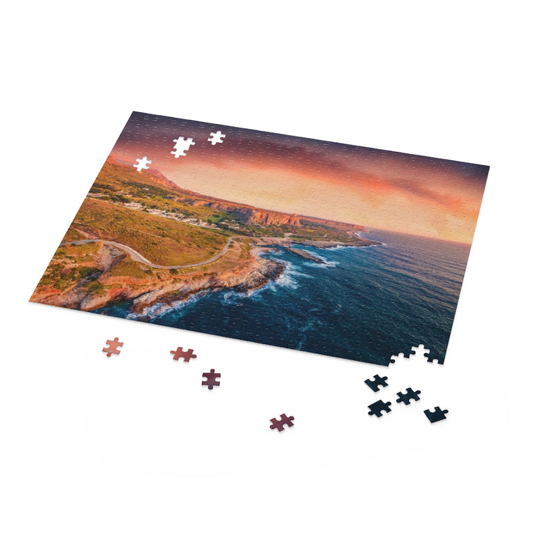 Sunset on Sicily, San Vito cape, Italy, Europe - Jigsaw Puzzle