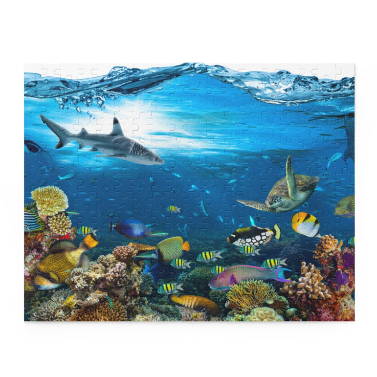 Underwater - coral reef wildlife with shark, turtle - Jigsaw Puzzle