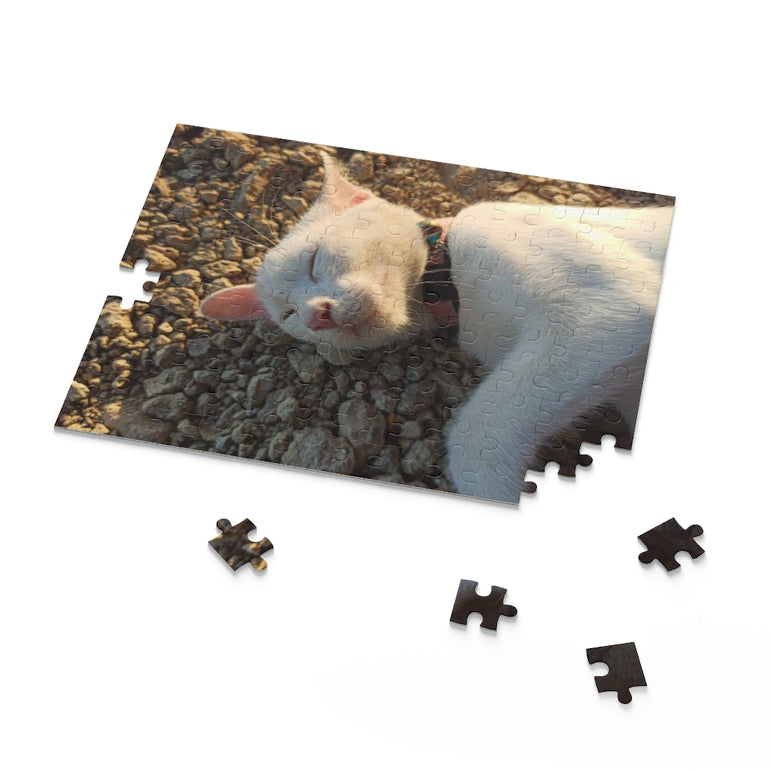 A beautiful sleeping cat in the stone - Jigsaw Puzzle