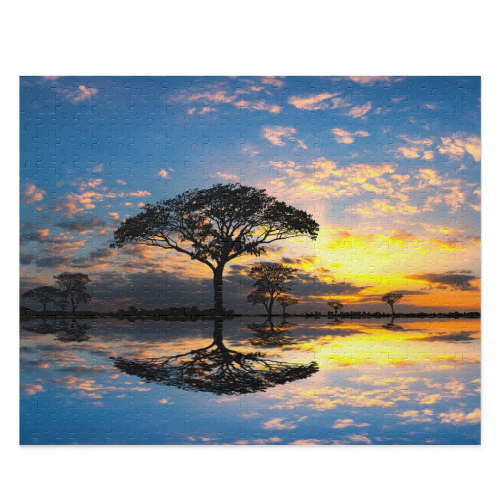 Panorama silhouette tree in Masai Mara, Kenya - Jigsaw Puzzle