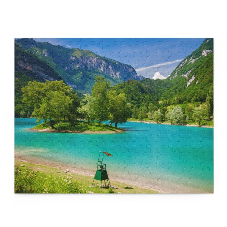 Small Island in the beautiful mountain Tenno lake, Trentino, Italy - Jigsaw Puzzle