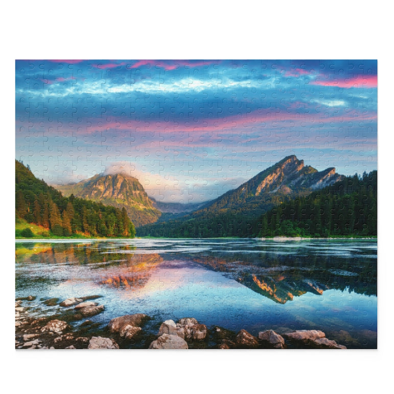 Obersee lake in Swiss Alps - Nafels village, Switzerland  - Jigsaw Puzzle