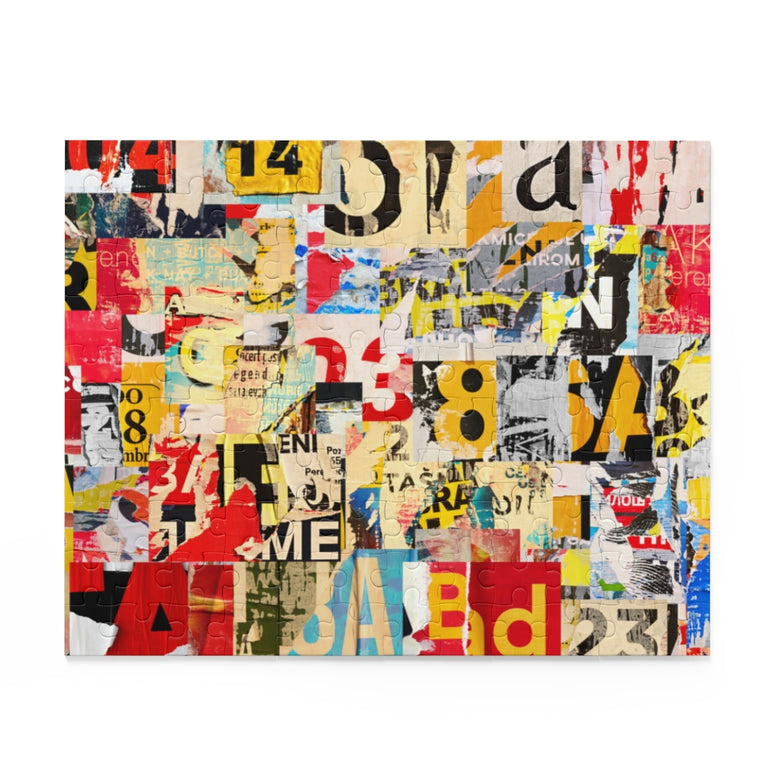 Numbers and letters ripped torn advertisement - Collage - Jigsaw Puzzle