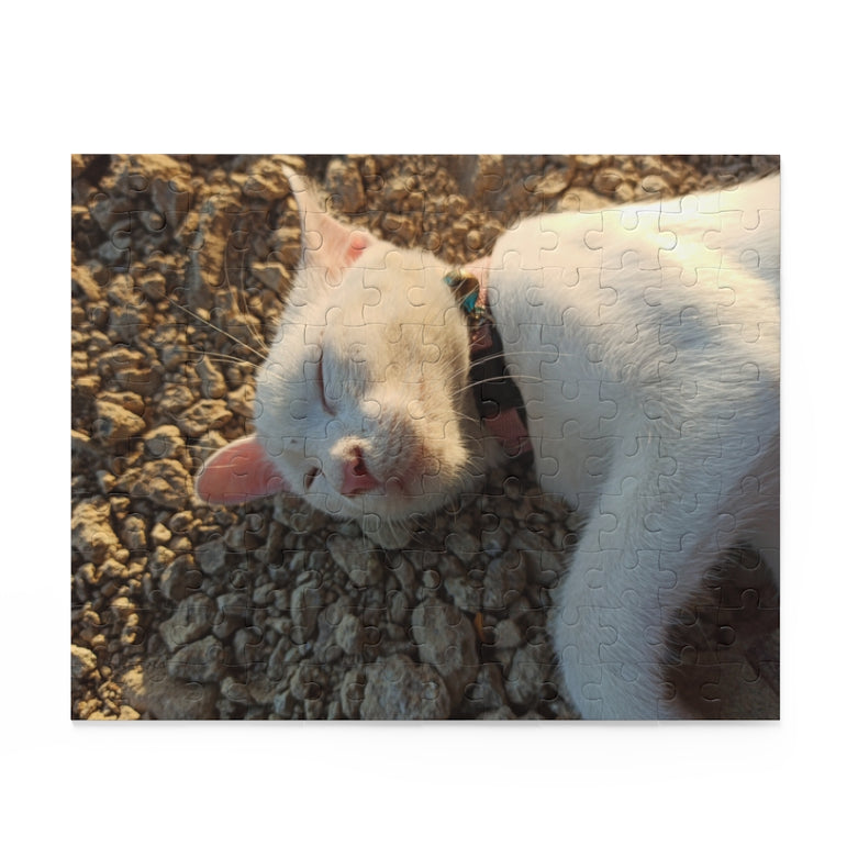 A beautiful sleeping cat in the stone - Jigsaw Puzzle