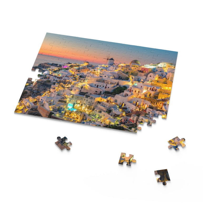 Sunset Night View of Famous village - Greece - Jigsaw Puzzle