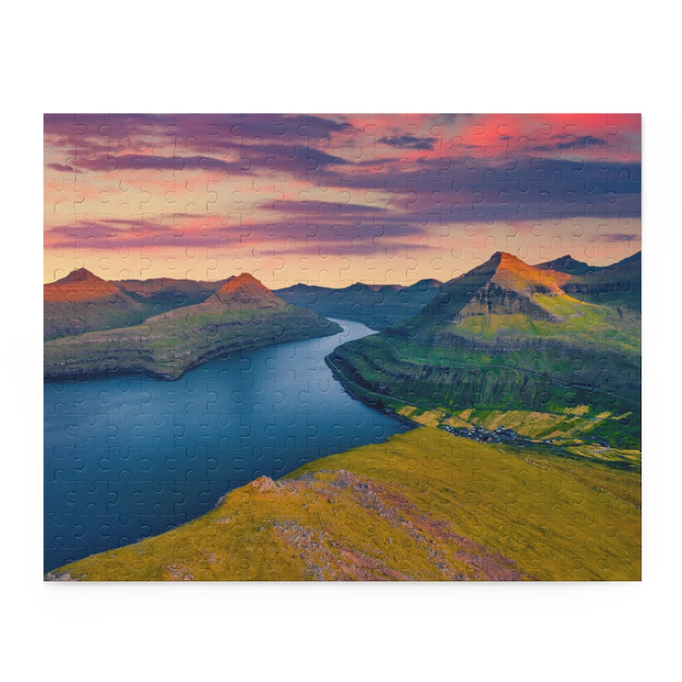 Sunset on Faroese fjords -  Faroe Islands, Denmark - Jigsaw Puzzle