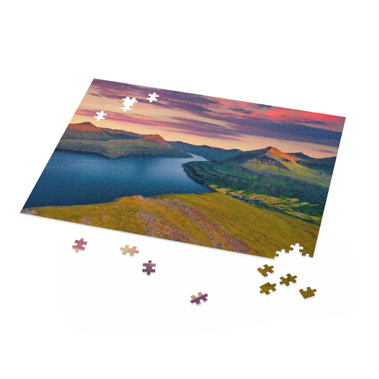 Sunset on Faroese fjords -  Faroe Islands, Denmark - Jigsaw Puzzle