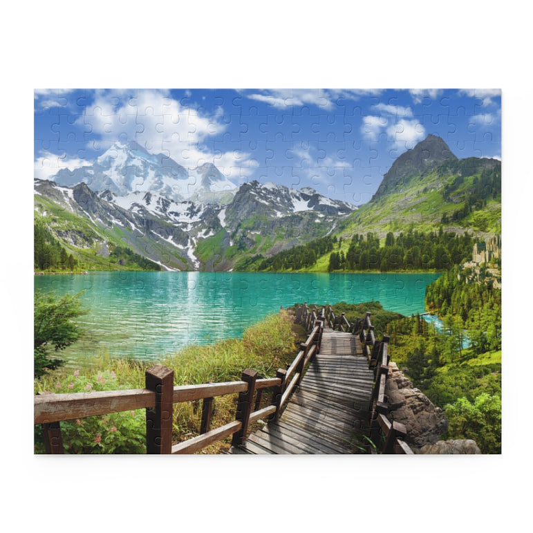Panoramic view of the lake in the mountains - Jigsaw Puzzle