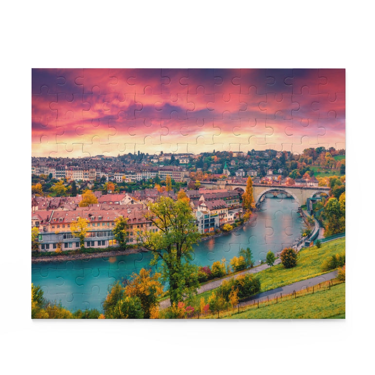 Autumn Sunset in Switzerland, Aare River, Europe - Jigsaw Puzzle