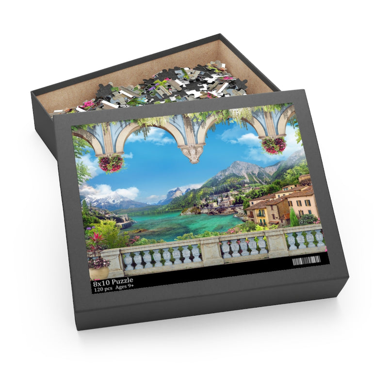 Collage - Italian coast - Blue arches, Flowers - Jigsaw Puzzle