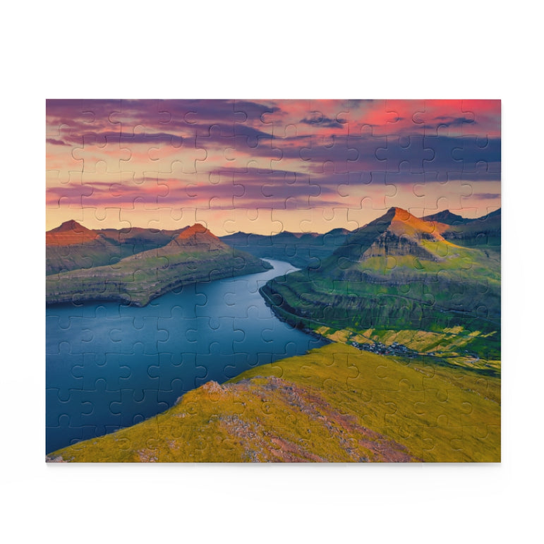 Sunset on Faroese fjords -  Faroe Islands, Denmark - Jigsaw Puzzle