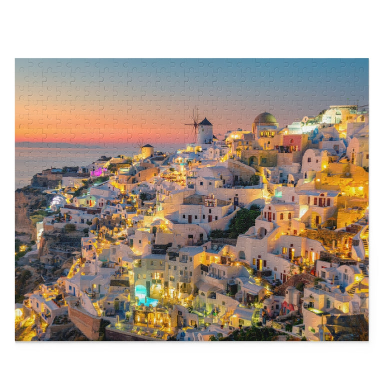 Sunset Night View of Famous village - Greece - Jigsaw Puzzle