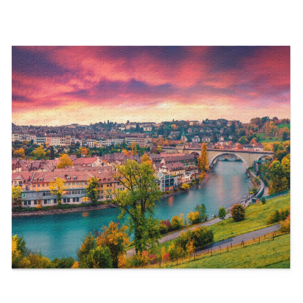 Autumn Sunset in Switzerland, Aare River, Europe - Jigsaw Puzzle