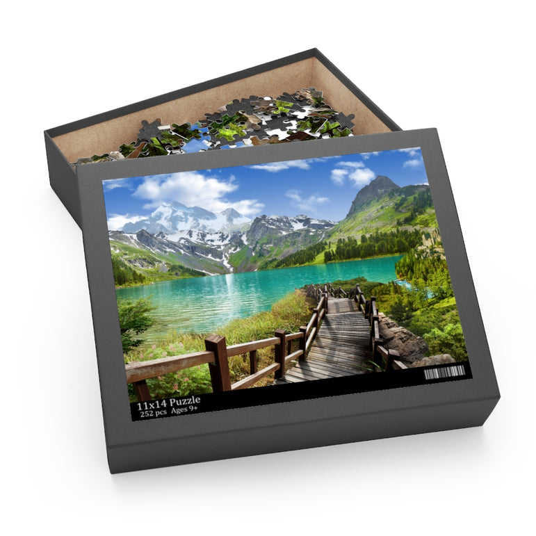 Panoramic view of the lake in the mountains - Jigsaw Puzzle