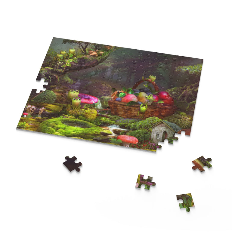 Frogs and blueberries and apples in the forest - Collage - Jigsaw Puzzle