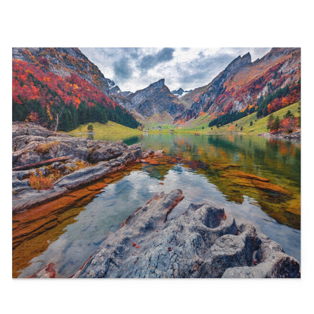 Autumn of Swiss Alps - Seealpsee lake - Switzerland - Jigsaw Puzzle
